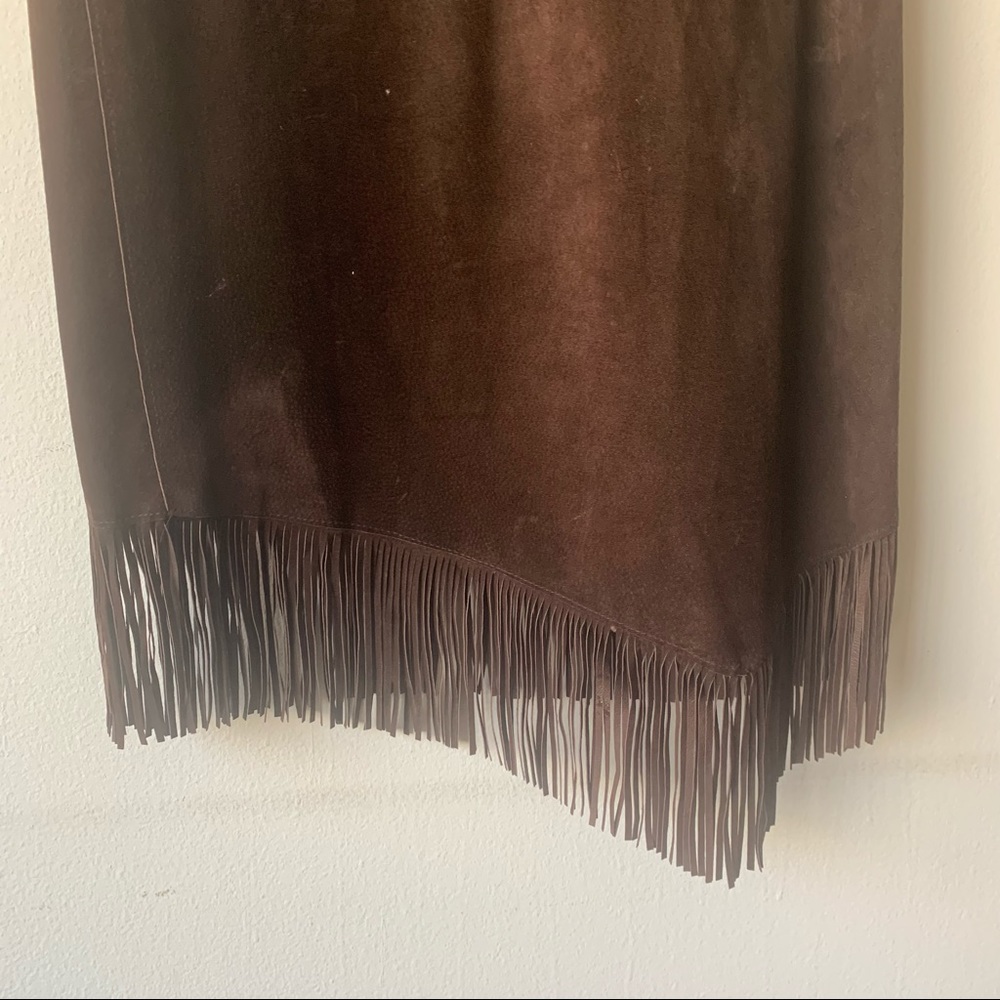brown suede fringe skirt